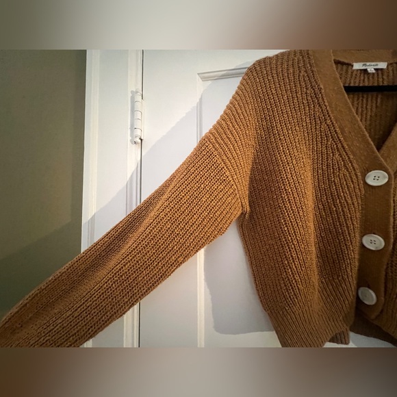 Madewell Brown Ochre Cotton Cropped Button-Up Cardigan - Size M - EUC - Picture 2 of 5